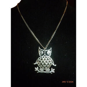 Reed & Barton Pewter Owl Necklace Signed Vintage Pendant‎ Chain Silver Tone  22"